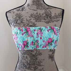 Intro Juniors Bandeau Top Floral Lace Blue Large